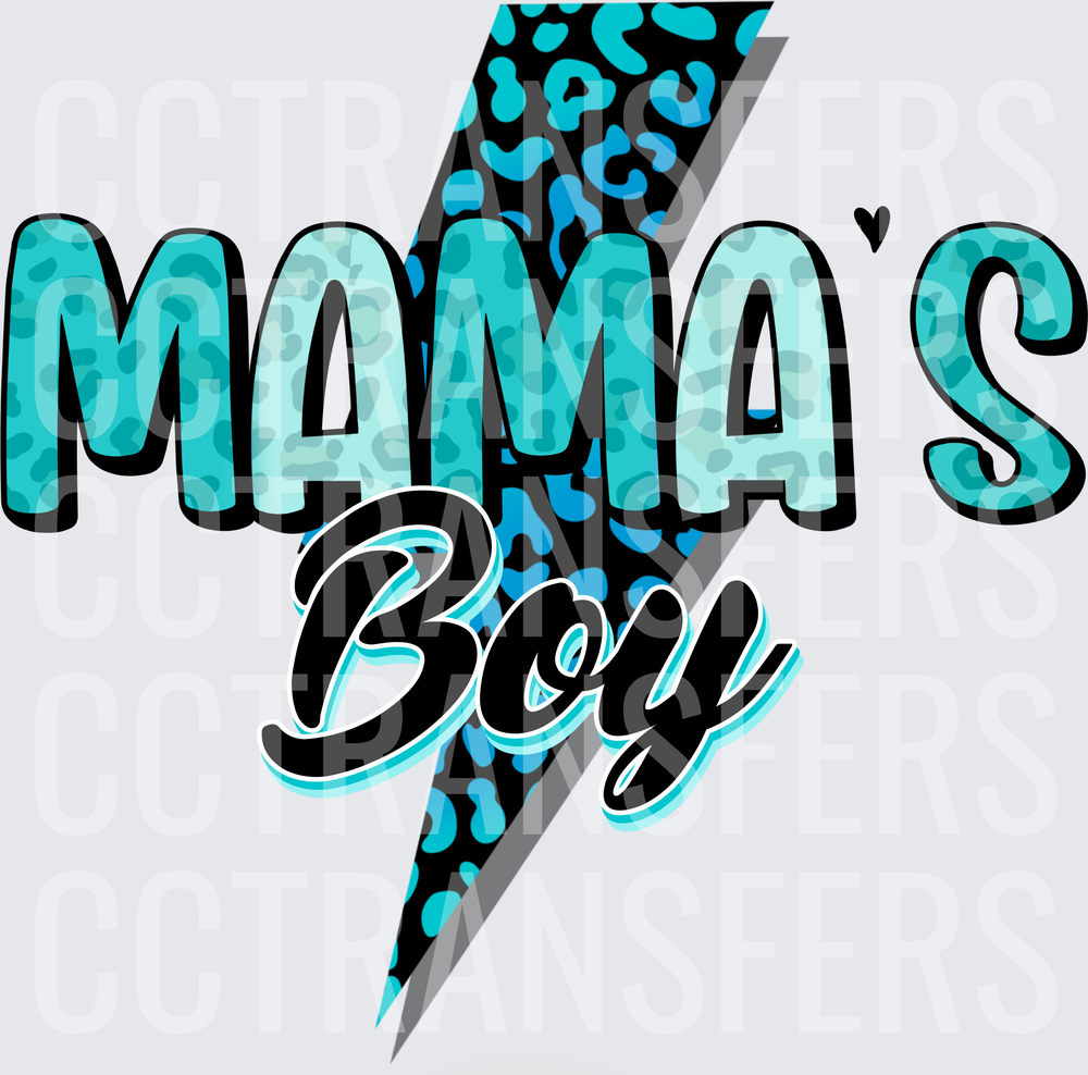 Mama's Boy Teal Leopard Lightning Bolt (DTF)