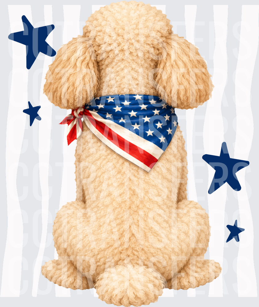 Fluffy Doodle Dog Patriotic American Flag Bandana Stars (DTF)