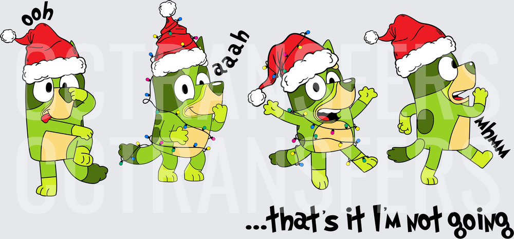 Green Dog Four Poses Santa Hat Christmas Lights That's It I'm Not Going (DTF)