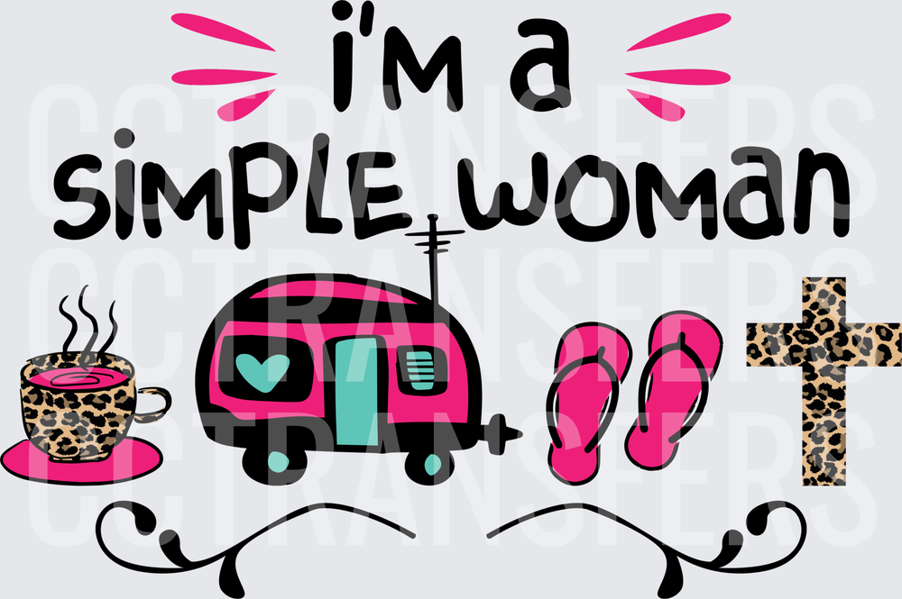 I'm A Simple Woman Coffee Camper Flip Flops Cross (DTF)