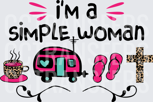I'm A Simple Woman Coffee Camper Flip Flops Cross (DTF)