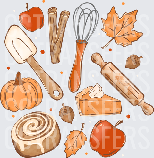 Fall Baking Collage Pumpkin Pie Cinnamon Roll Apple (DTF)
