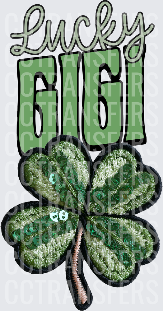 Lucky Gigi Sequin Four Leaf Clover St. Patrick's Day (DTF)