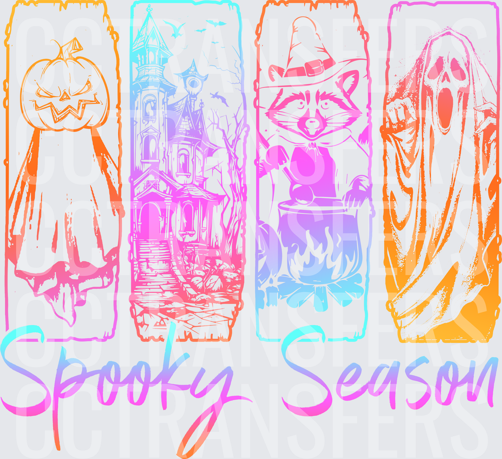 Spooky Season Halloween Four Panel Ghost Pumpkin Raccoon (DTF)