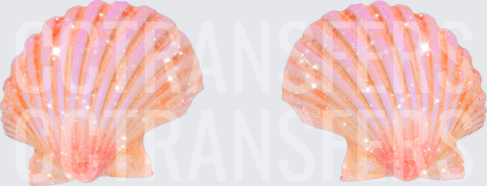 Glittery Pink Scallop Seashell Pair with Sparkles (DTF)