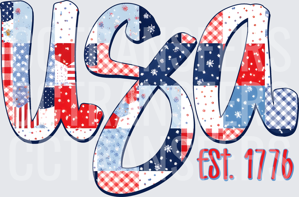 USA Est. 1776 Patchwork Quilt Patriotic Letters (DTF)
