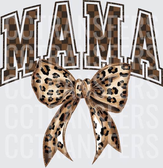 Mama Brown Checkered Varsity Letters Leopard Bow (DTF)