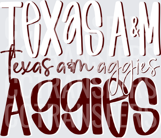 Maroon Layered Aggies Typography Word Stack (DTF)