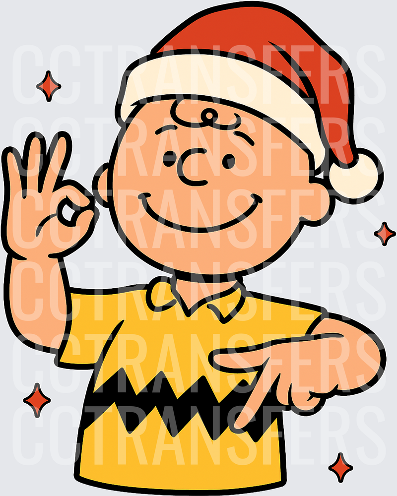 Charlie Brown Santa Hat OK Hand Gesture Christmas (DTF)