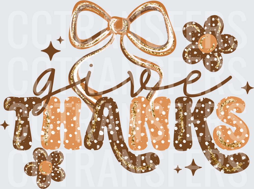Give Thanks Boho Bow Floral Glitter Thanksgiving Design (DTF)