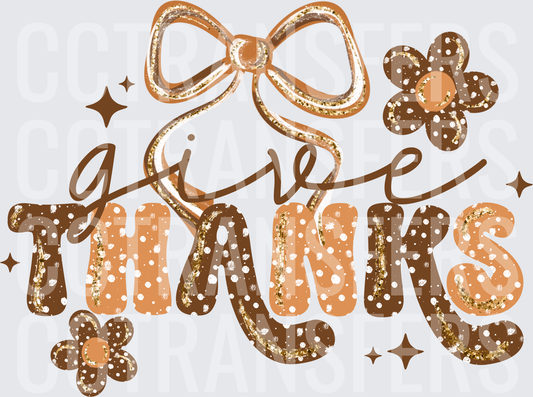 Give Thanks Boho Bow Floral Glitter Thanksgiving Design (DTF)