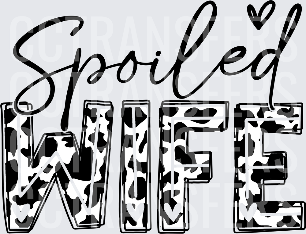 Spoiled Wife Cow Print Bold Script Heart (DTF)