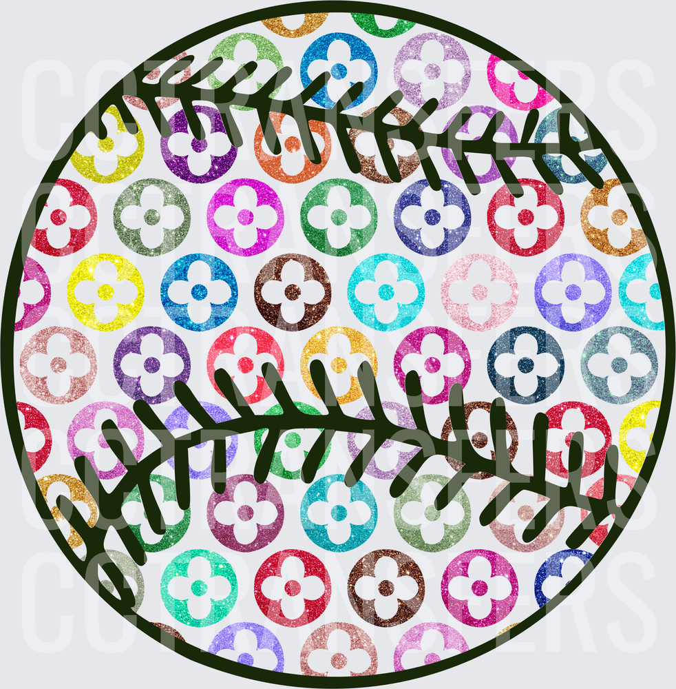 Colorful Glitter Floral Monogram Pattern Baseball (DTF)