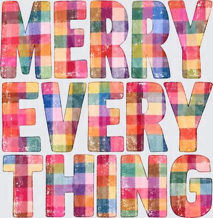 Merry Everything Colorful Plaid Patchwork Letters (DTF)