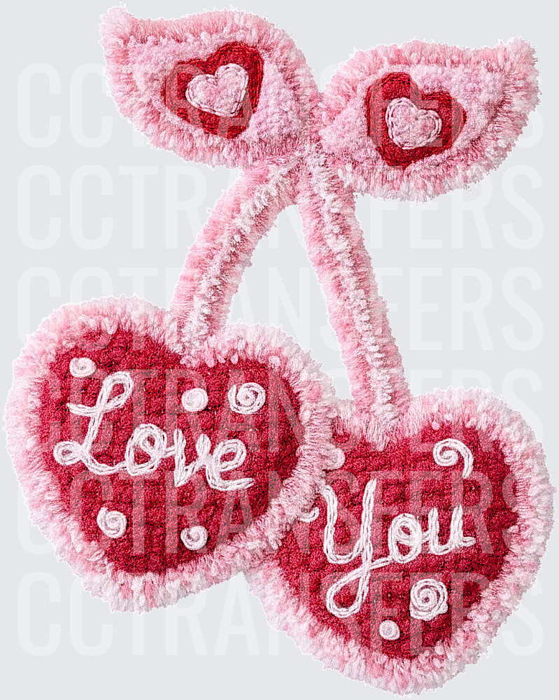 Fuzzy Pink Cherry Hearts Love You Valentine (DTF)