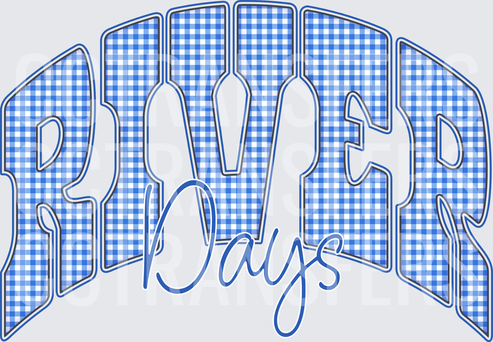 River Days Blue Gingham Arched Bold Lettering (DTF)