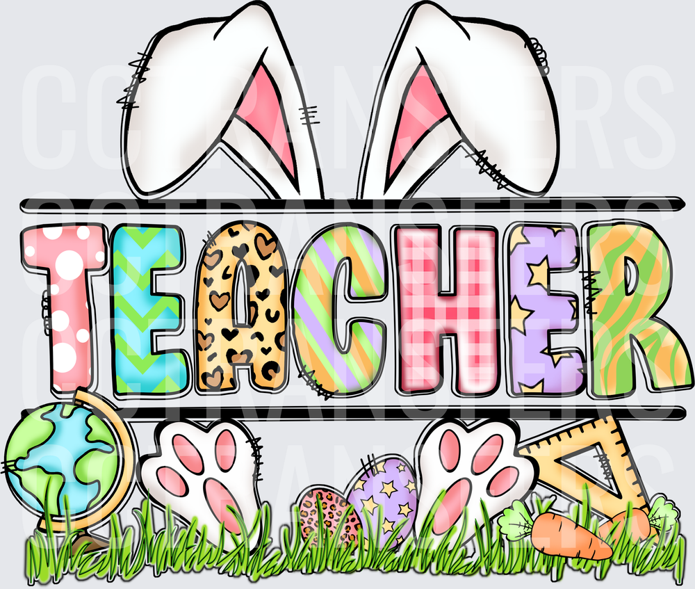 Easter Bunny Teacher Patterned Letters School Icons (DTF)