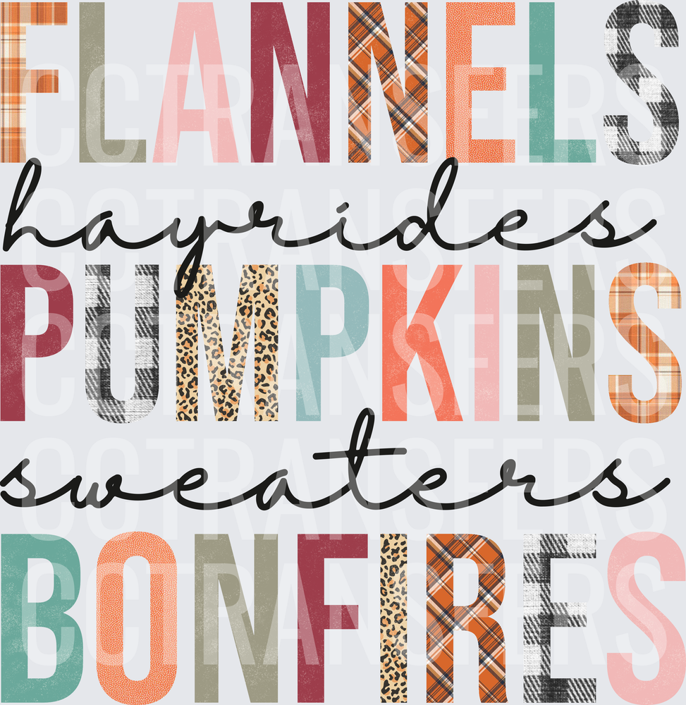 Flannels Hayrides Pumpkins Sweaters Bonfires Fall (DTF)