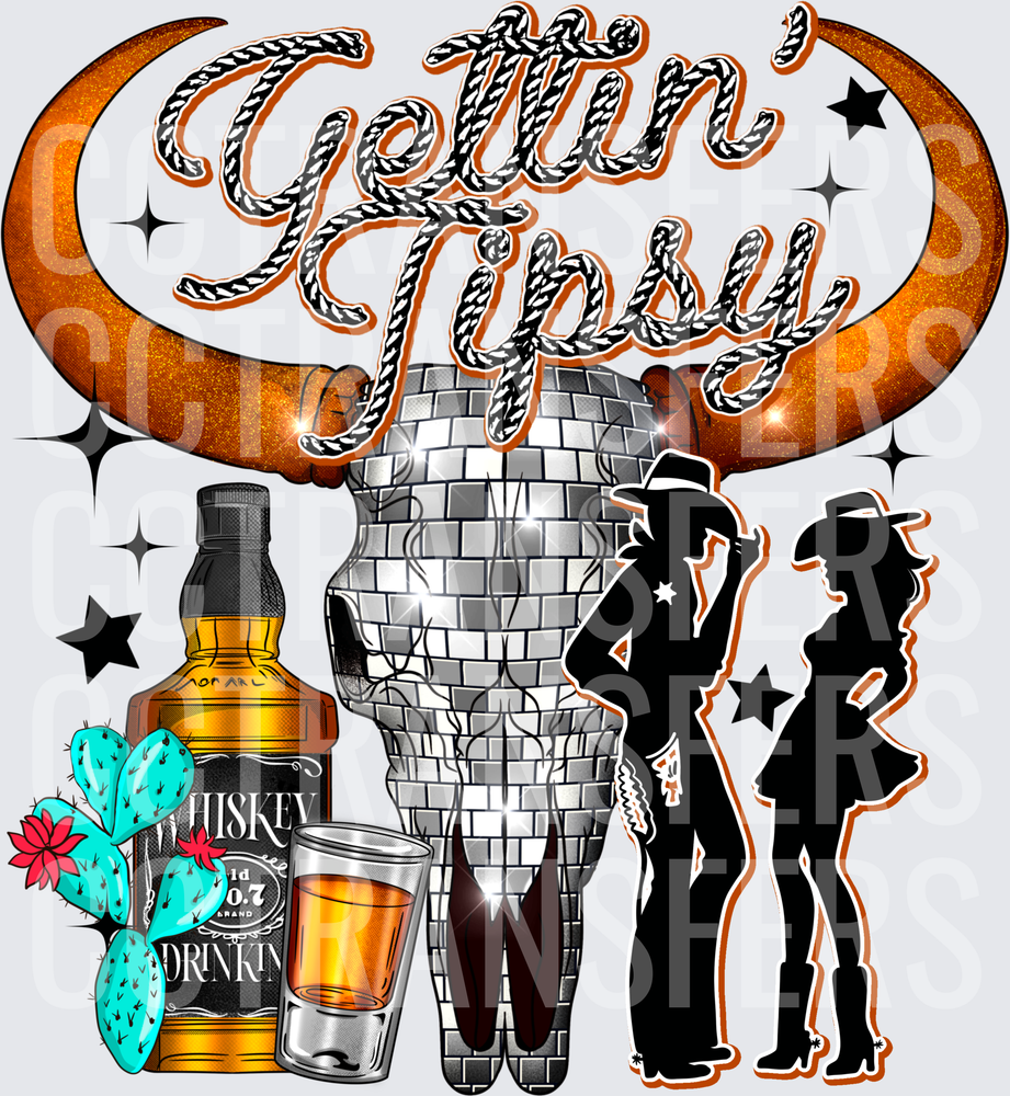Gettin' Tipsy Western Disco Bull Skull Cowboys (DTF)