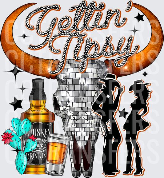 Gettin' Tipsy Western Disco Bull Skull Cowboys (DTF)