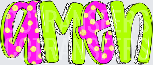 Amen Bold Polka Dot Lime Green and Hot Pink Lettering (DTF)