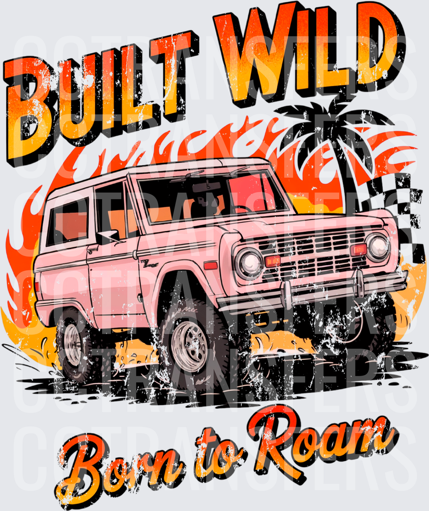 Built Wild Born to Roam Pink Off-Road SUV Flames (DTF)