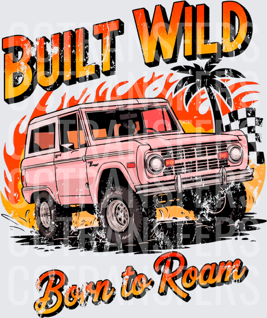 Built Wild Born to Roam Pink Off-Road SUV Flames (DTF)