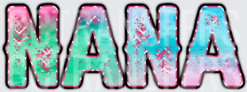 Nana Watercolor Teal Pink Ombre Bold Letter (DTF)