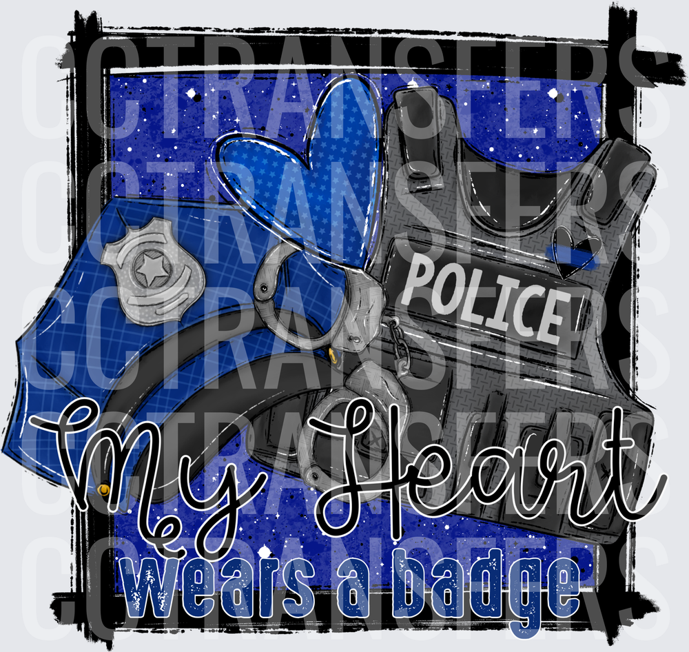 My Heart Wears A Badge Police Thin Blue Line (DTF)