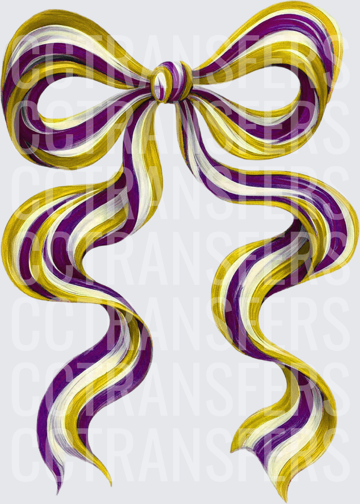 Purple Gold White Striped Decorative Ribbon Bow (DTF)