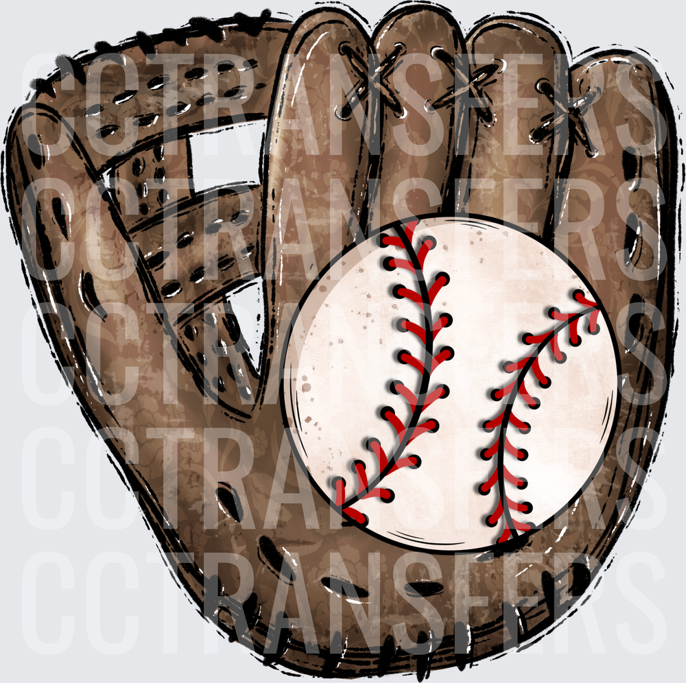 Vintage Baseball Glove with Ball Illustration (DTF)