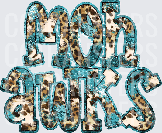 Moh Hawks Teal Sequin Leopard Print Bold Letters (DTF)