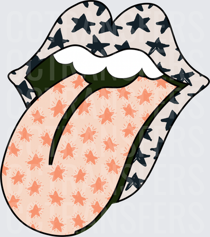 Star Patterned Lips and Tongue Icon (DTF)