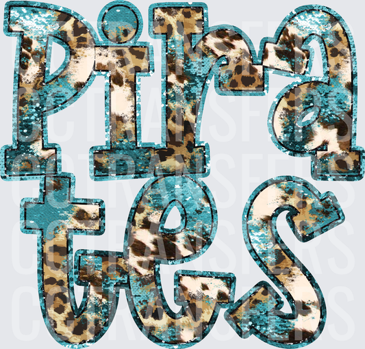Pirates Teal Sequin Leopard Print Bold Letters (DTF)
