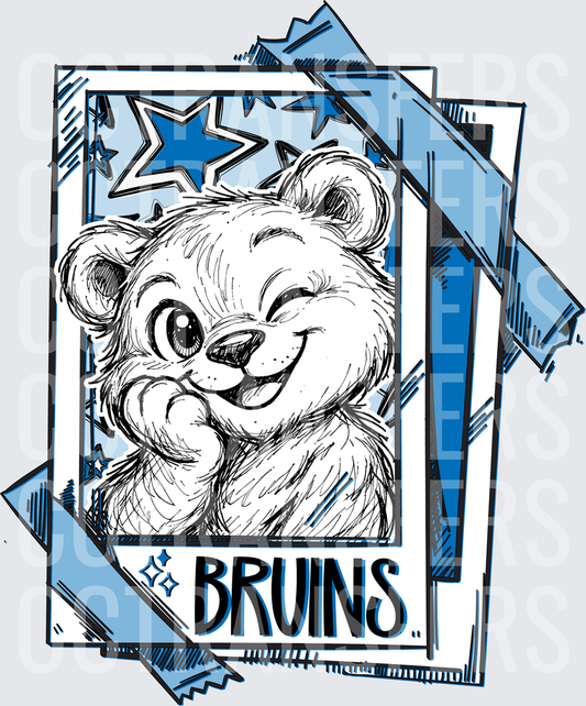 Cute Winking Bear Mascot Polaroid Stars Bruins (DTF)