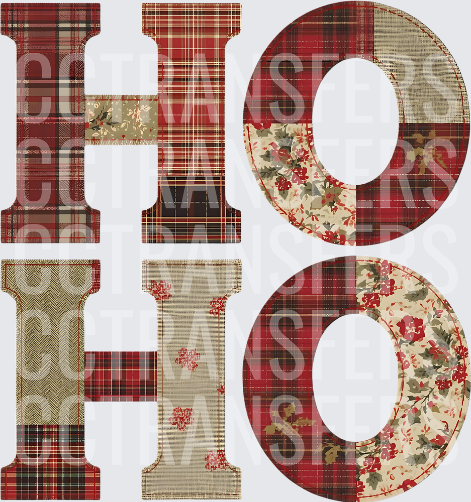 HO HO Patchwork Plaid Floral Christmas Letters (DTF)