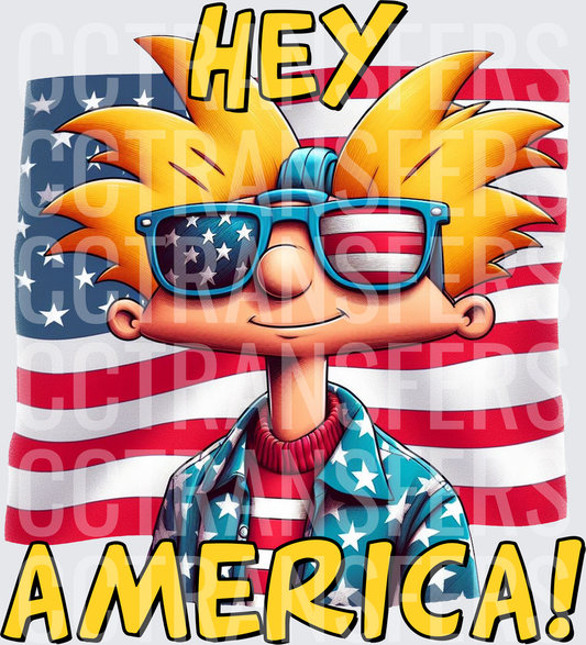 Hey America Patriotic Cartoon Kid USA Flag Sunglasses (DTF)