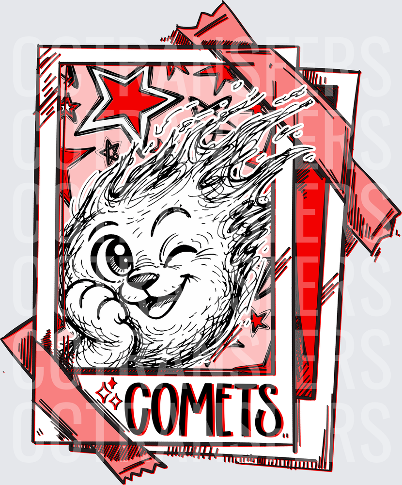 Cute Cartoon Comet Mascot with Stars Sketch Art (DTF)