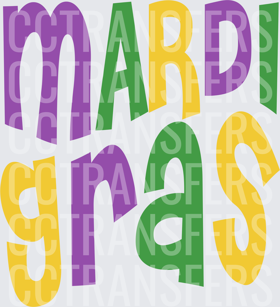 Mardi Gras Bold Stacked Letters Purple Green Gold (DTF)
