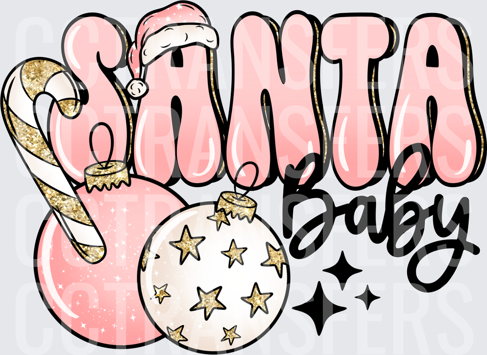 Santa Baby Pink Retro Bubble Letter Christmas Design (DTF)