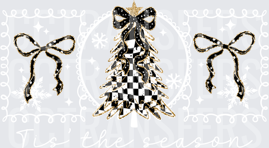 Black Gold Checkered Christmas Tree with Bows (DTF)