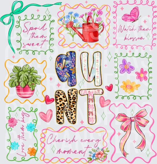 Aunt Leopard Floral Patchwork Letters Cherish Every Moment (DTF)