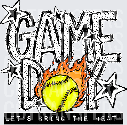 Game Day Let's Bring The Heat Flaming Softball Stars (DTF)