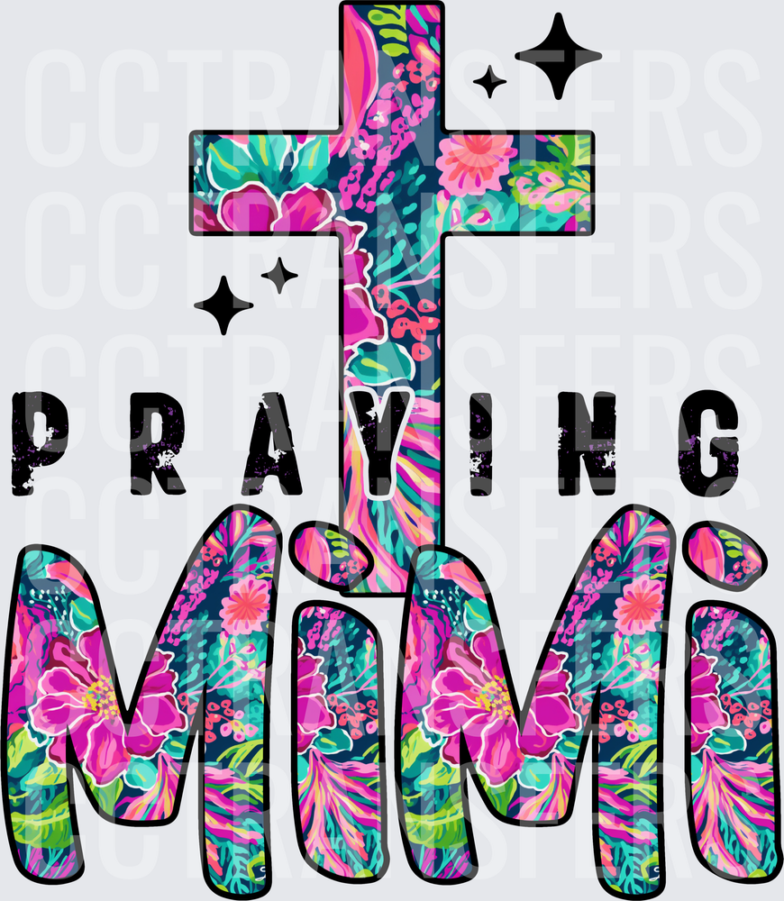Praying Mimi Floral Cross with Sparkle Accents (DTF)
