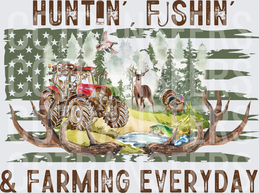 Huntin' Fishin' & Farming Everyday Distressed Flag (DTF)