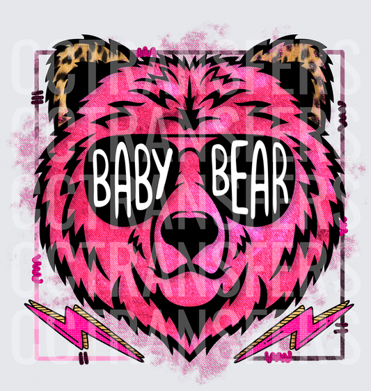 Pink Bear Baby Bear Sunglasses Leopard Ears Lightning Bolts (DTF)