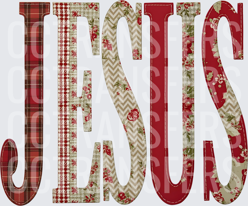 Jesus Patchwork Floral Plaid Chevron Letters (DTF)