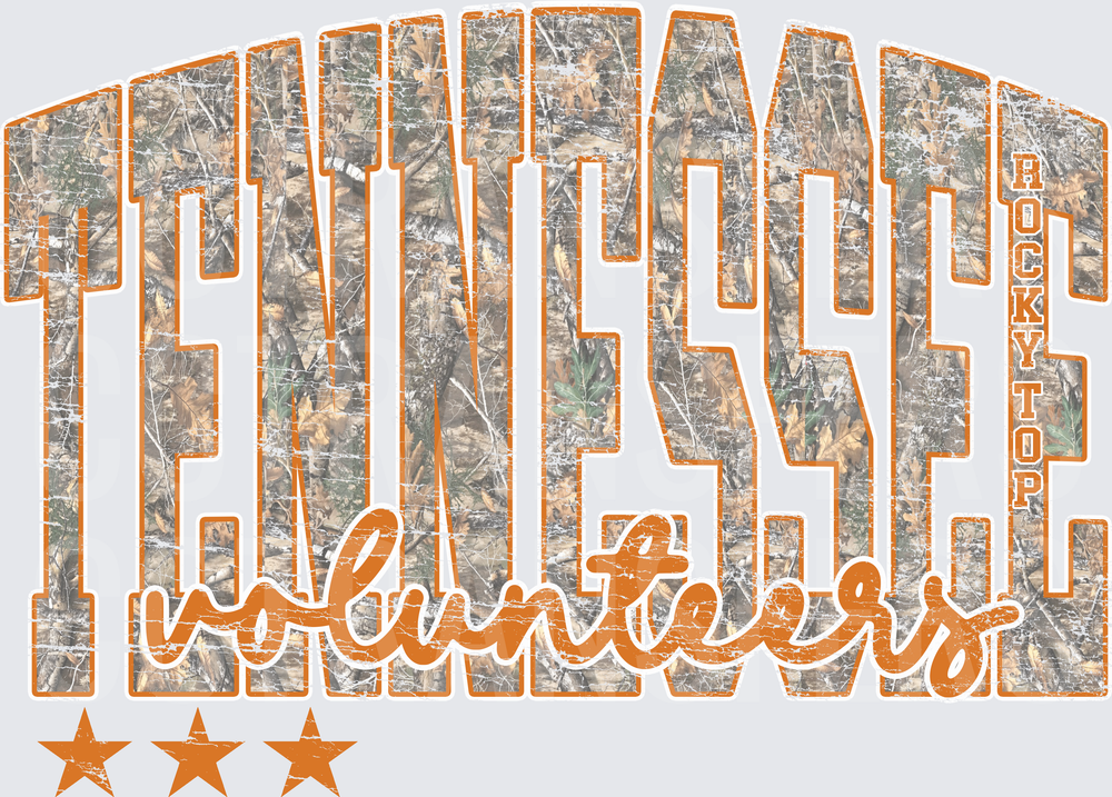 Tennessee Volunteers Rocky Top Camo Distressed Stars (DTF)