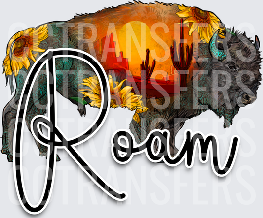 Roam Buffalo Desert Sunset Sunflower Mandala (DTF)