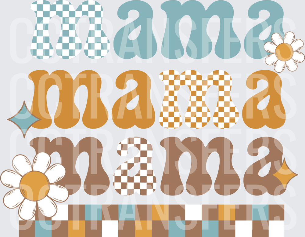 Retro Groovy Mama Checkered Daisy Boho Design (DTF)